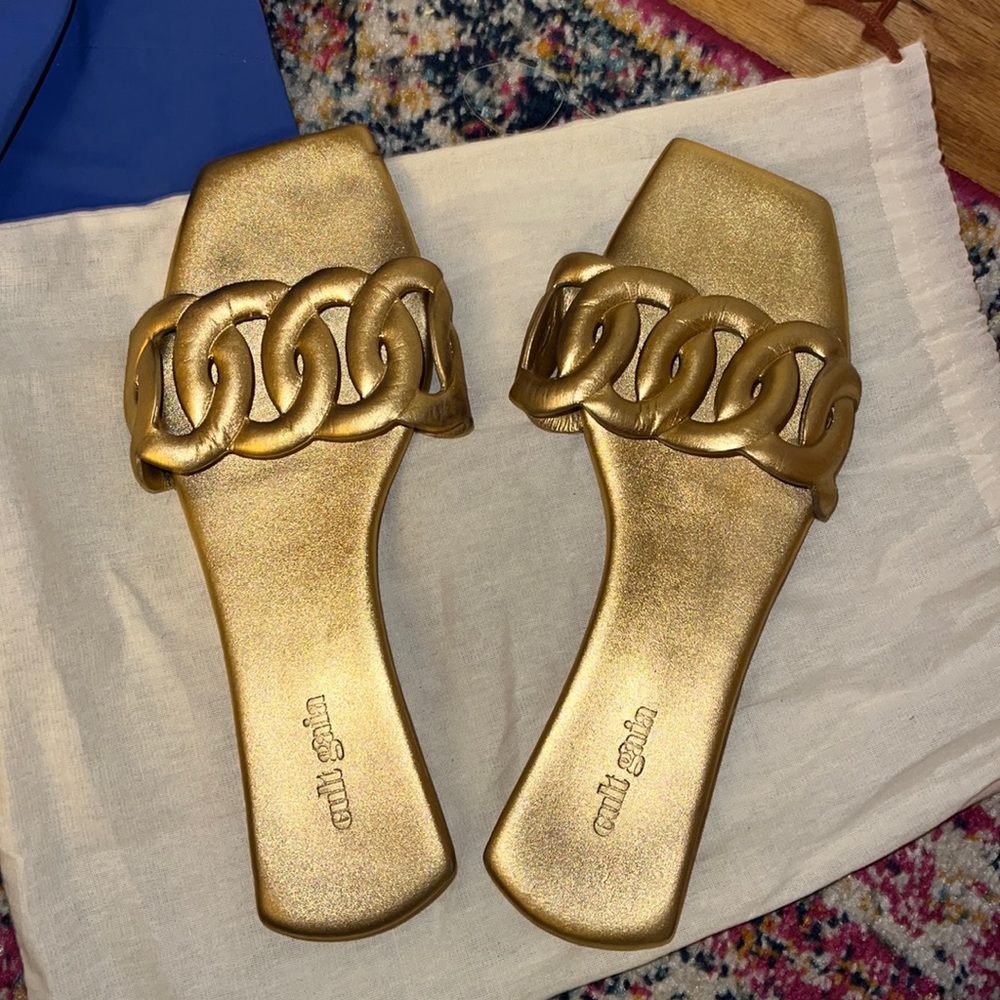 Cult Gaia Gold Slide Sandals